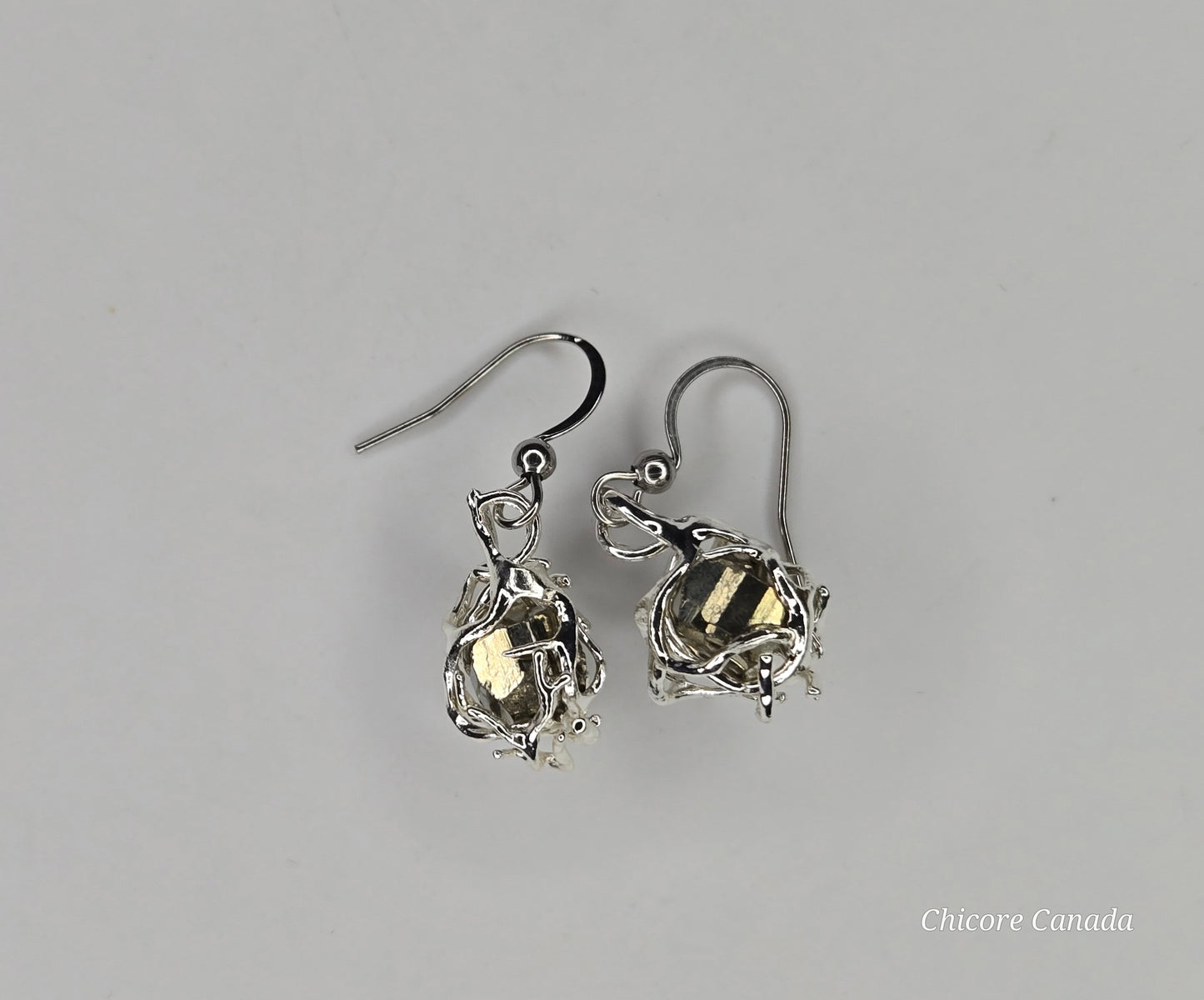 Golden Aura – Delicate Raw Pyrite Drop Earrings, Handmade Luxury