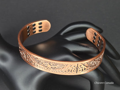 Adjustable Wellness Cuff - Tree of Life Copper Healing Bracelet with 27 Magnets