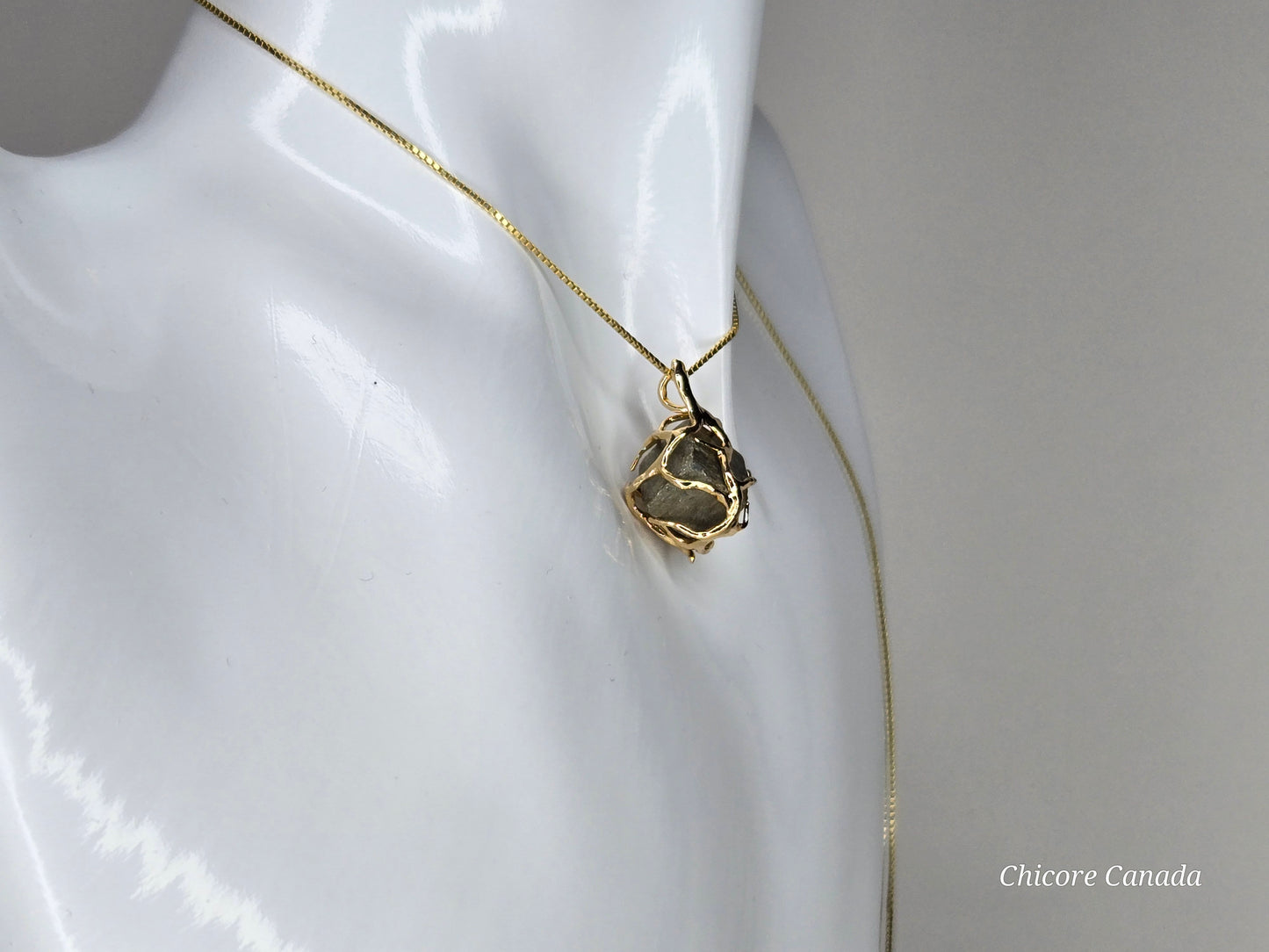 Elegant & Powerful Protection Stone - Handmade Natural Raw Pyrite Pendant with 925 Sterling Silver Adjustable Necklace