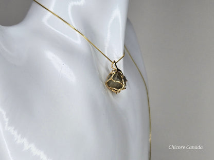 Elegant & Powerful Protection Stone - Handmade Natural Raw Pyrite Pendant with 925 Sterling Silver Adjustable Necklace
