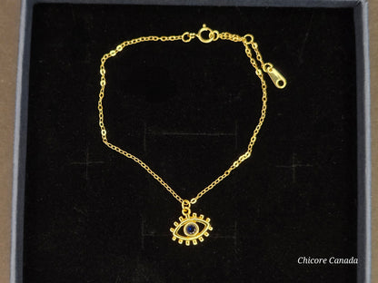 Sterling Silver Adjustable Bracelet with Protective Evil Eye Charm