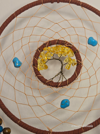 Boho Harmony - Handmade Dreamcatcher with Turquoise Accents & Citrine Tree of Life