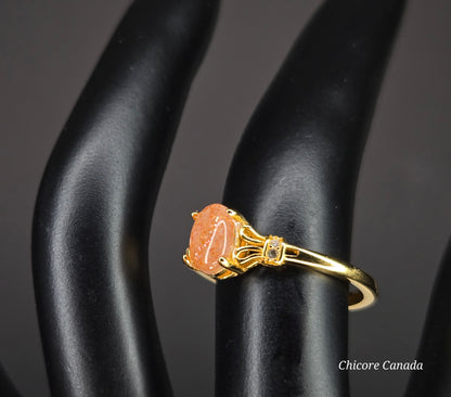 Delicate Adjustable 925 Sterling Silver 18K Gold Plated Sunstone Ring