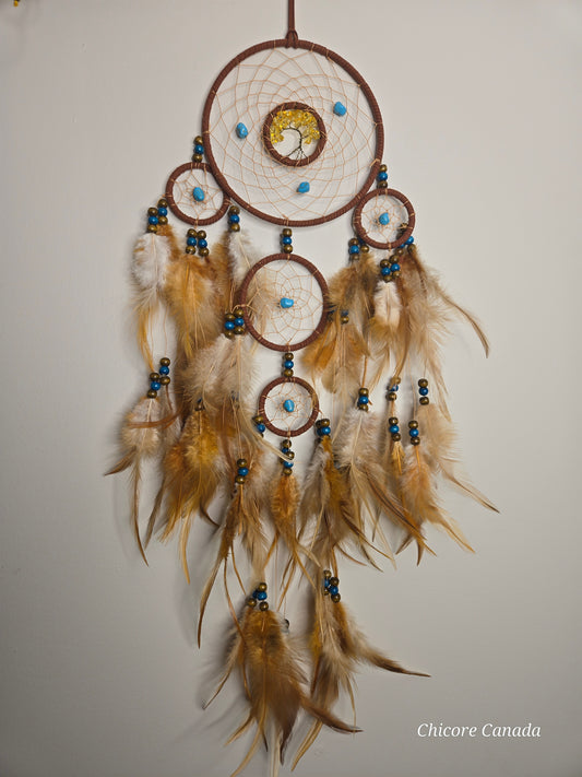Boho Harmony - Handmade Dreamcatcher with Turquoise Accents & Citrine Tree of Life