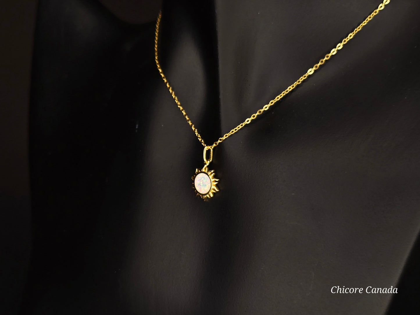Radiant Glow: 925 Sterling Silver Dainty Opal Sun Pendant with Adjustable Necklace