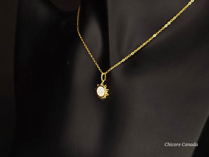 Radiant Glow: 925 Sterling Silver Dainty Opal Sun Pendant with Adjustable Necklace