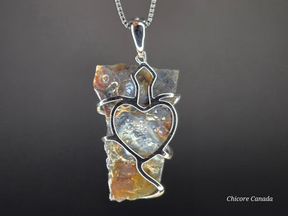 Sparkling Agate Geode Pendant & 925 Sterling Silver Adjustable Necklace