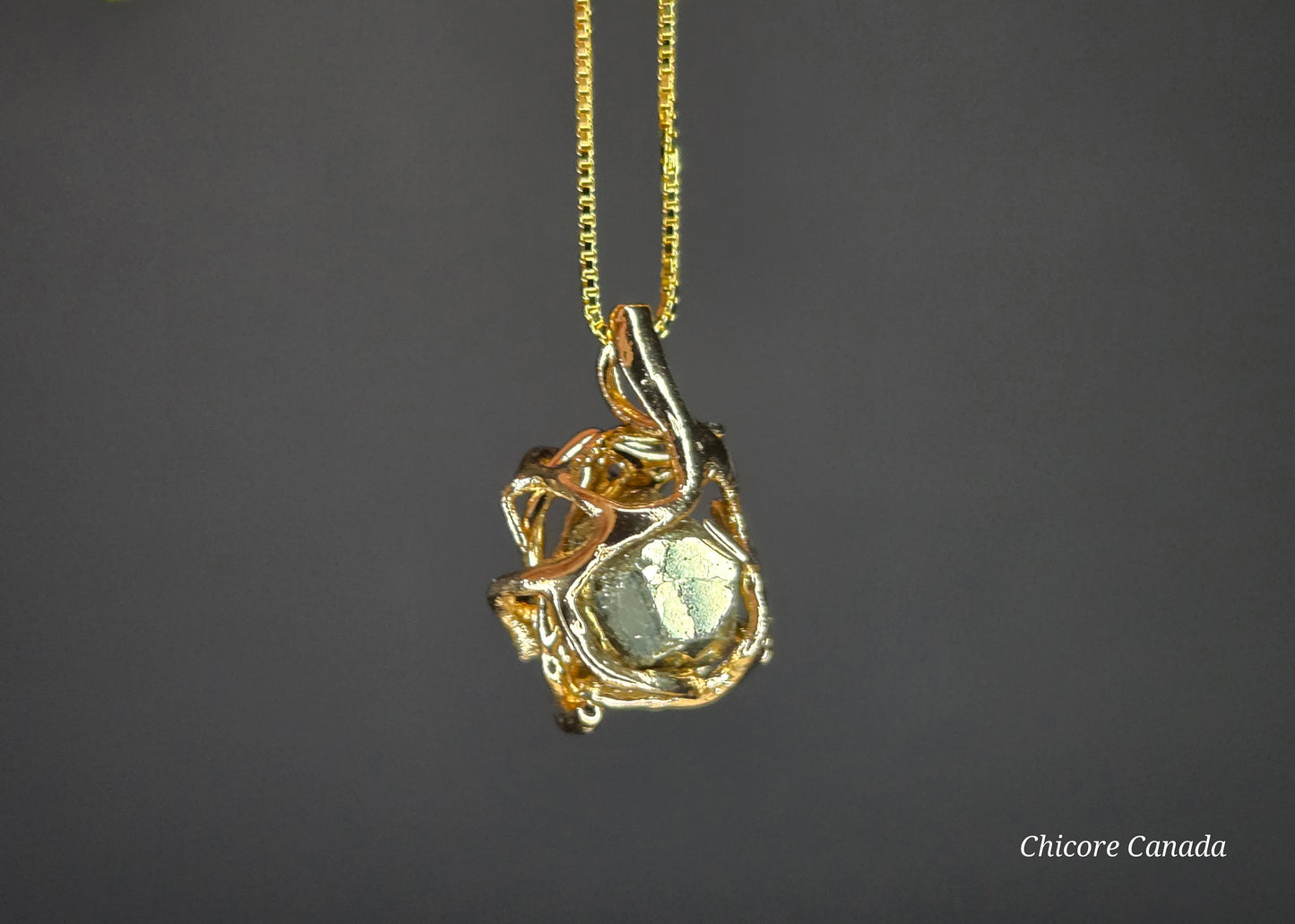 Celestial Gold – Handmade Pyrite Pendant with 925 Sterling Silver Adjustable Necklace