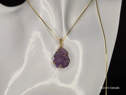 Artfully Crafted Raw Amethyst Pendant Necklace with Adjustable Grace