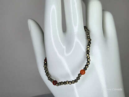 Dainty Pyrite Bracelet with Carnelian Accents – Confidence & Vitality Boost