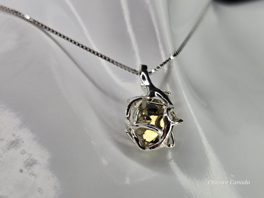 Elegant & Powerful Protection Stone - Handmade Natural Raw Pyrite Pendant with 925 Sterling Silver Adjustable Necklace