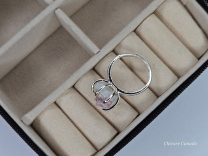Bague ajustable exquise faite à la main avec tourmaline rose brute