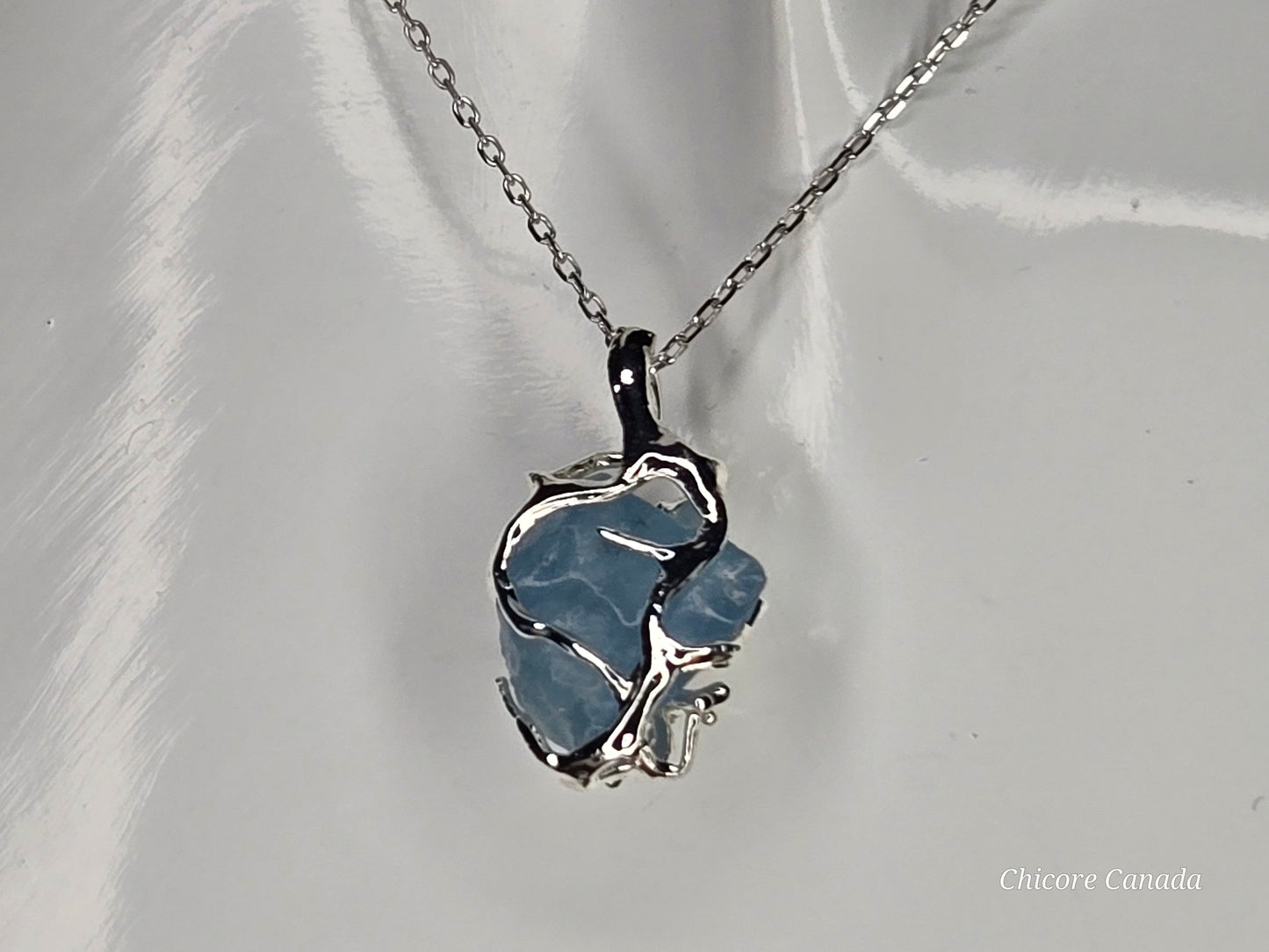 Genuine Aquamarine Pendant Necklace - 925 Sterling Silver, Adjustable Length