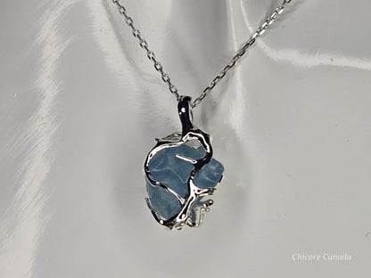 Genuine Aquamarine Pendant Necklace - 925 Sterling Silver, Adjustable Length