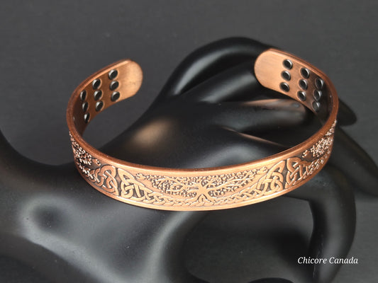 Adjustable Wellness Cuff - Tree of Life Copper Healing Bracelet with 27 Magnets
