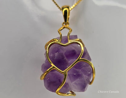 Artfully Crafted Raw Amethyst Pendant Necklace with Adjustable Grace