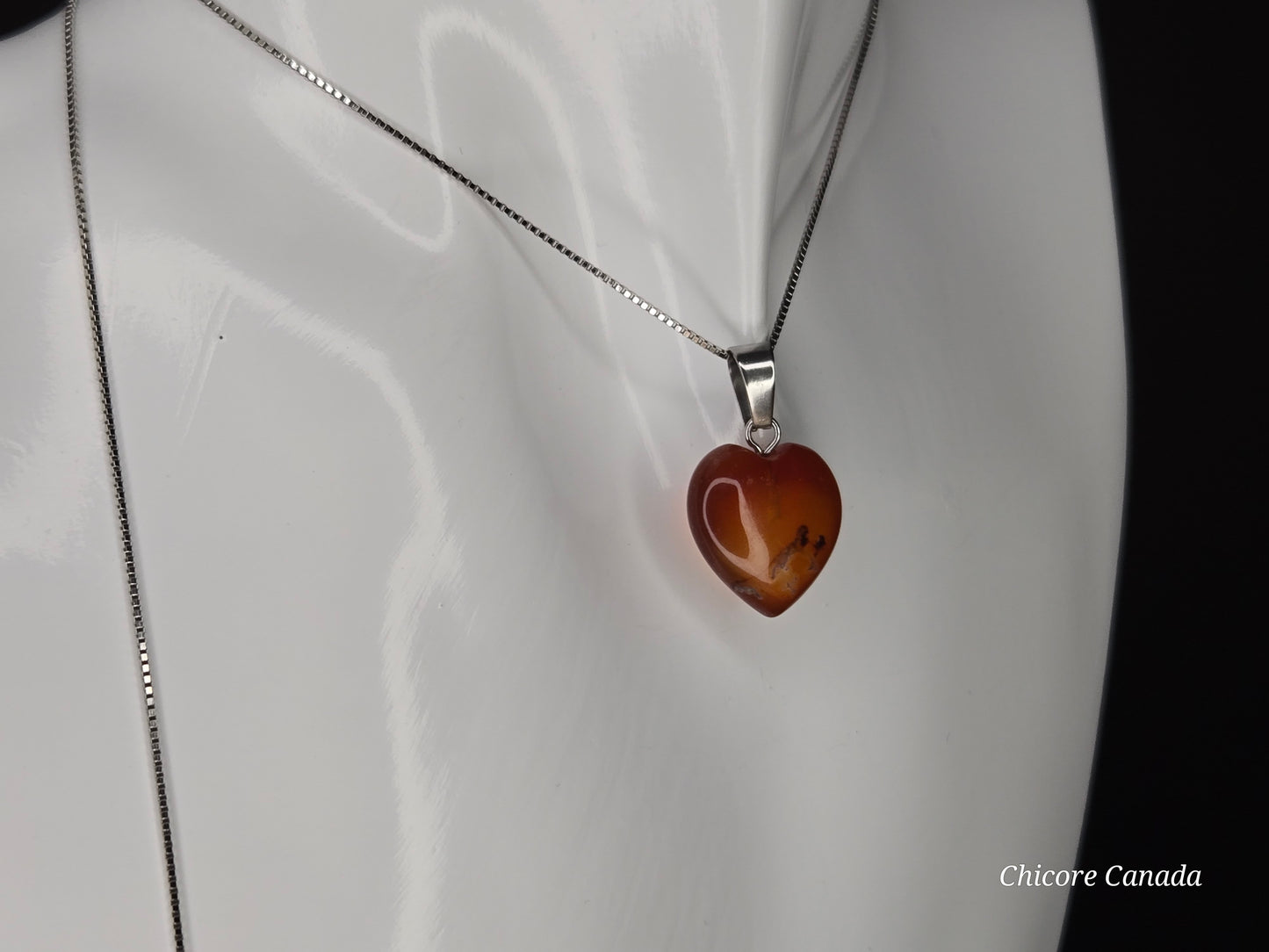 Eternal Glow: Handcrafted Heart-Shaped Carnelian Pendant with Adjustable Necklace