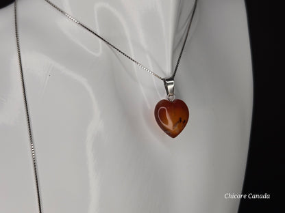 Eternal Glow: Handcrafted Heart-Shaped Carnelian Pendant with Adjustable Necklace