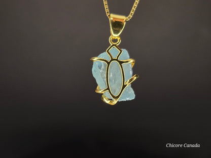 Elegant Handmade Aquamarine Pendant Necklace in 925 Sterling Silver with Adjustable Chain