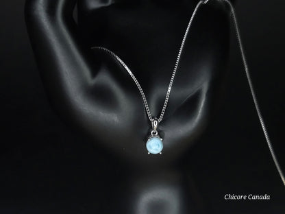 Elegant Caribbean Gemstone Jewelry - Handmade Natural Larimar Pendant with Adjustable 925 Sterling Silver Necklace