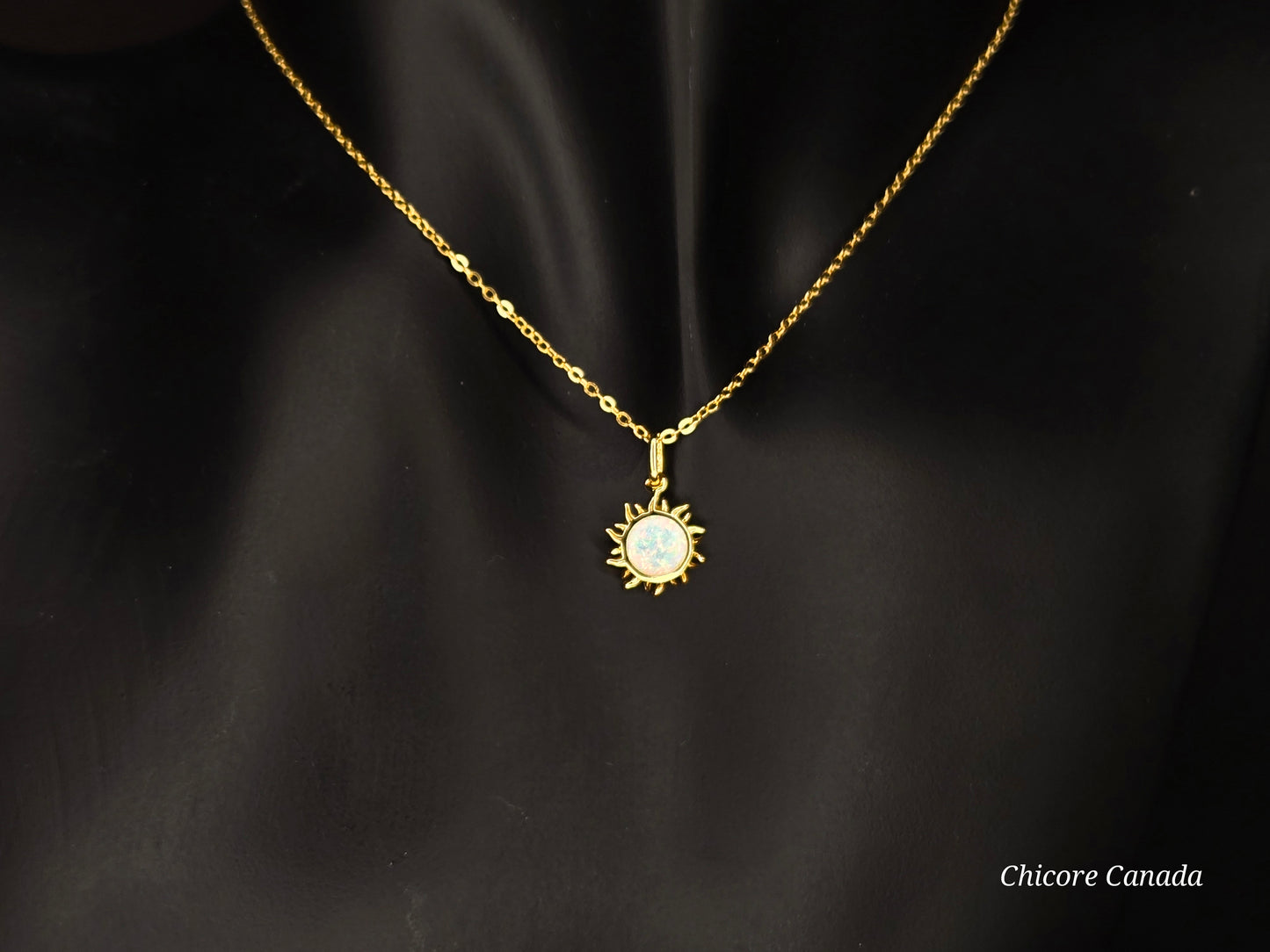 Radiant Glow: 925 Sterling Silver Dainty Opal Sun Pendant with Adjustable Necklace