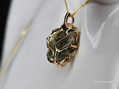 Moss Agate Pendant Necklace – Handcrafted with Adjustable 925 Sterling Silver