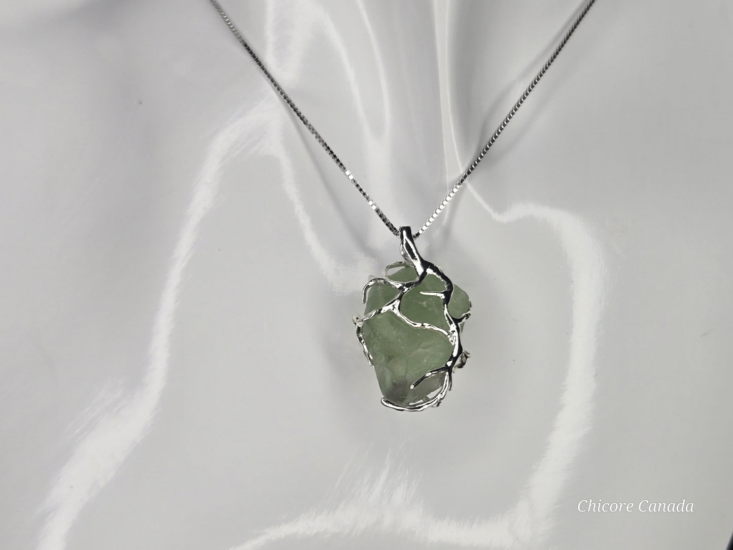 Stone of Clarity & Spiritual Balance - Handmade Raw Fluorite Pendant with Adjustable 925 Sterling Silver Necklace