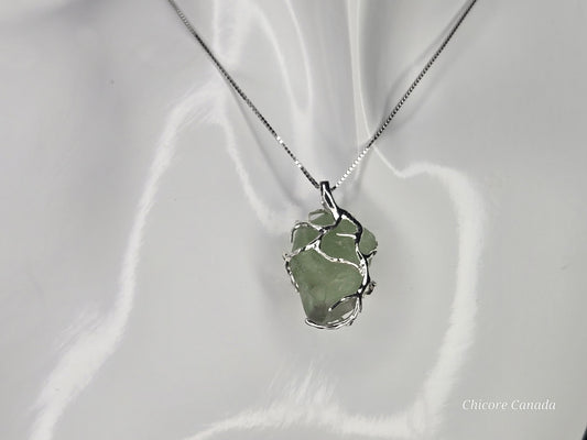 Stone of Clarity & Spiritual Balance - Handmade Raw Fluorite Pendant with Adjustable 925 Sterling Silver Necklace