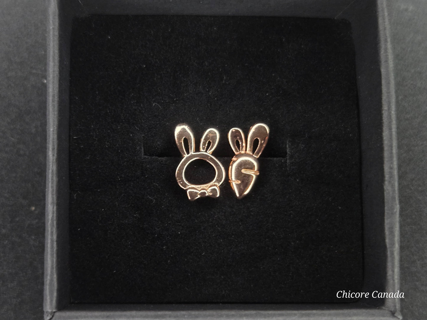 Boucles d'oreilles à tige irrégulières en argent sterling 925 de luxe en forme de lapin et de carotte délicats