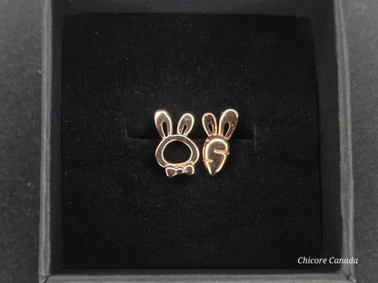 Boucles d'oreilles à tige irrégulières en argent sterling 925 de luxe en forme de lapin et de carotte délicats
