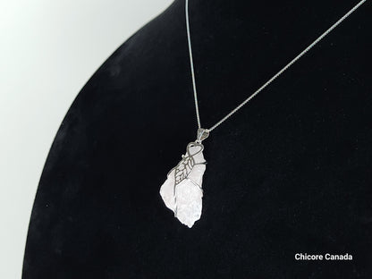 Pendentif en quartz rose en argent sterling 925 Eternal Love avec collier réglable