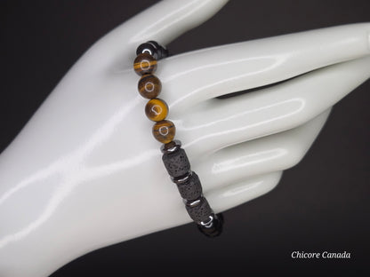 Handmade Natural Tiger’s Eye, Obsidian & Hematite Protection Bracelet