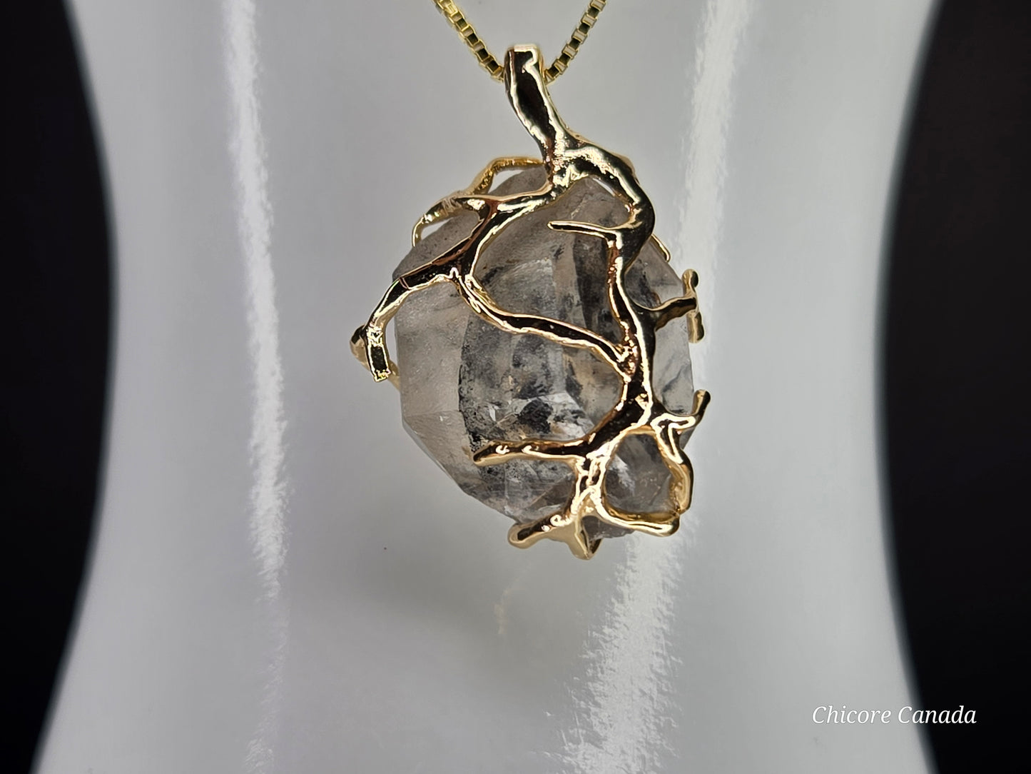 A Black Herkimer Diamond -  Tree of Life Pendant Necklace