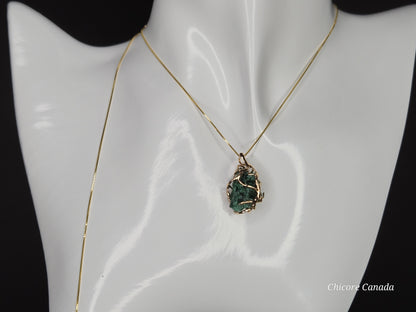 Emerald Aura – Handcrafted Raw Malachite Pendant with Adjustable 925 Sterling Silver Necklace