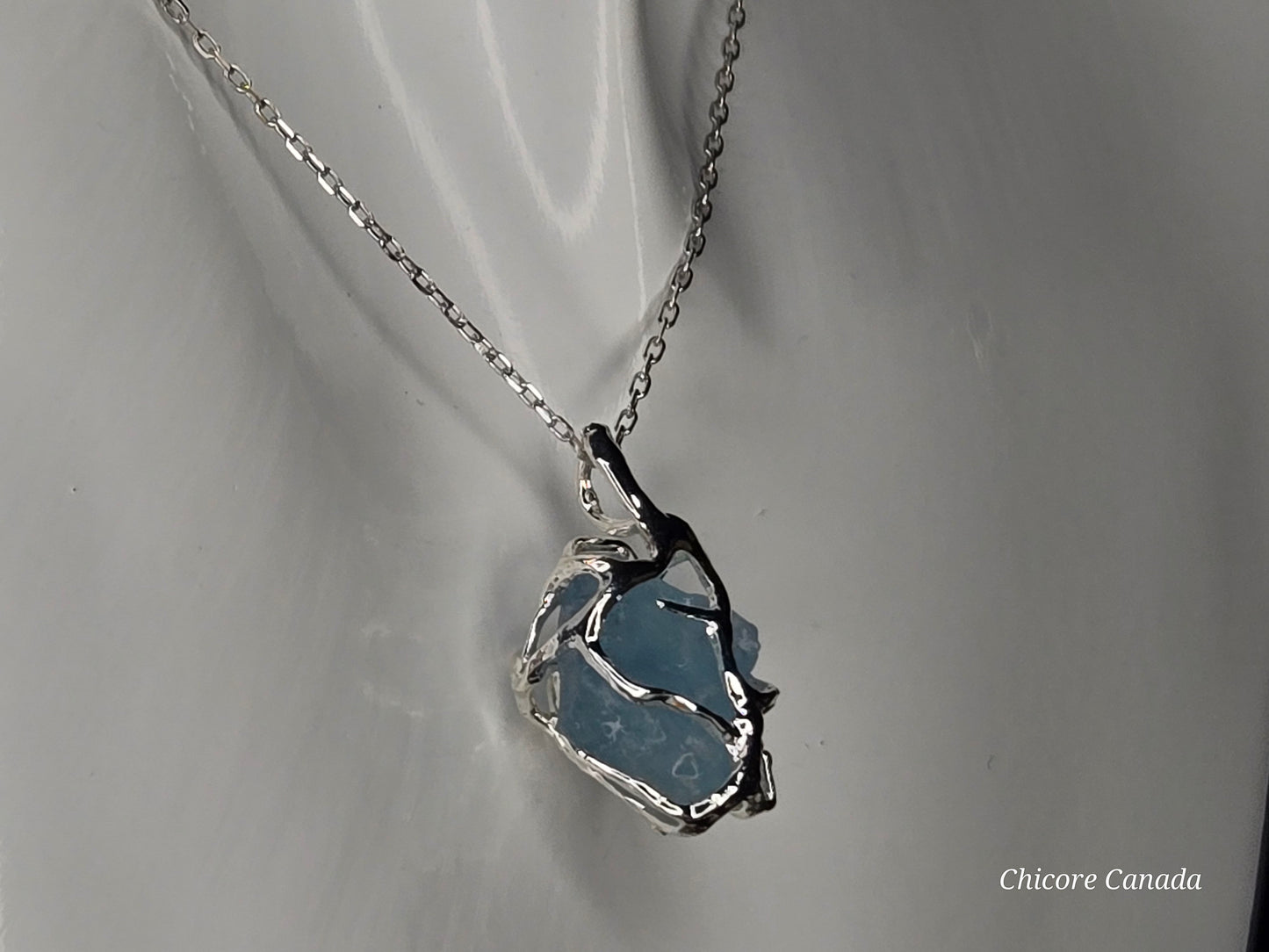 Genuine Aquamarine Pendant Necklace - 925 Sterling Silver, Adjustable Length