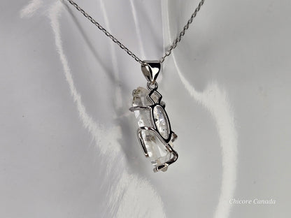 AAA Grade Raw Herkimer Diamond Pendant – Handmade Crystal Necklace with Adjustable 925 Sterling Silver