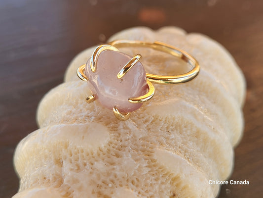 Bague ajustable en quartz rose
