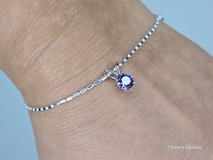 Bracelet ajustable élégant en argent sterling 925 avec breloque délicate en zircone cubique