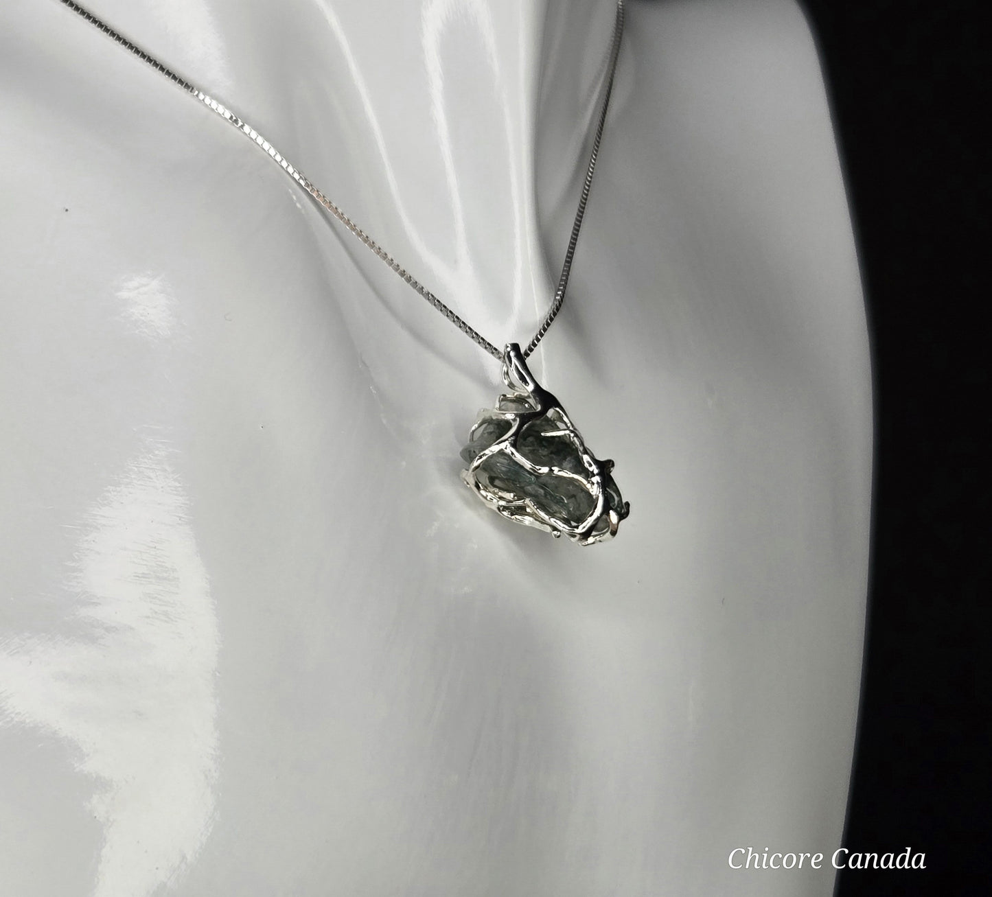 Mystical Handmade Moss Agate Pendant Necklace – Adjustable 925 Sterling Silver