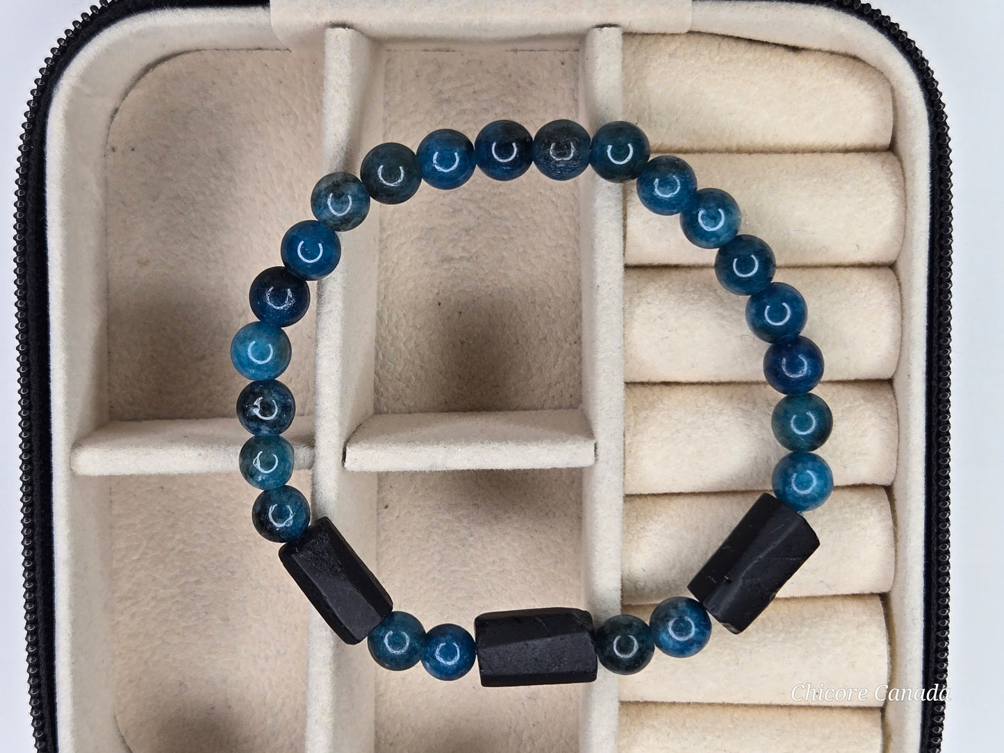Blue Apatite with Black Tourmaline Accents – Handmade Power & Elegance