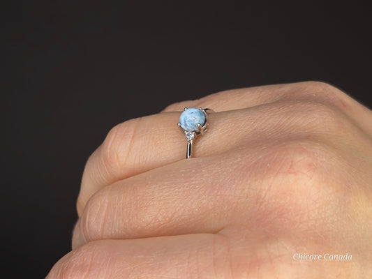 Elegant Sterling Silver Gemstone Jewelry - Handmade Natural Larimar Adjustable Ring