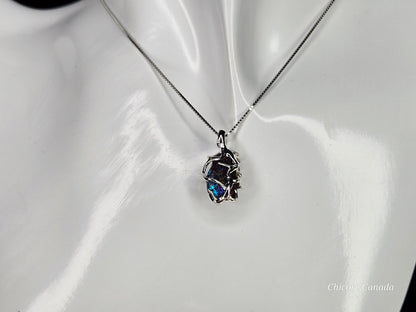 A Handmade Raw Rainbow Pyrite Pendant – Adjustable 925 Sterling Silver Necklace for Strength & Style