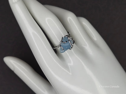 Timeless 925 Sterling Silver Adjustable Aquamarine Ring