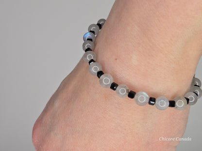 3A Moonstone & Black Tourmaline Handmade Beaded Bracelet – Intuition & Protection