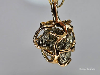 Bold & Brilliant: Raw Pyrite Crystal on 925 Silver Adjustable Necklace