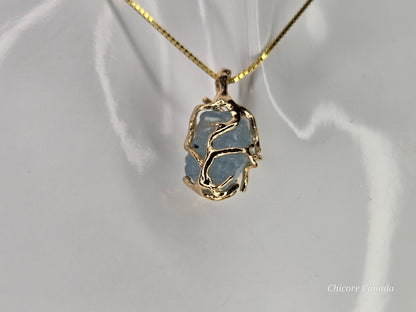 Aquamarine Pendant Necklace in 925 Sterling Silver. Elegant, Adjustable & Timeless