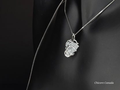 Artisan Raw Celestite Pendant with Adjustable 925 Sterling Silver Necklace