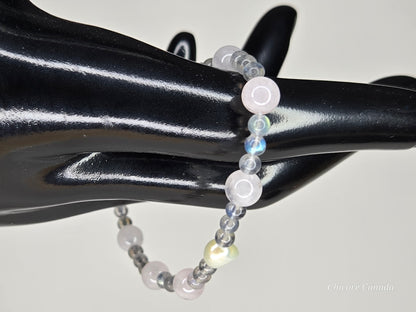 Harmony of the Heart: Moonstone, Rose Quartz & Freshwater Pearl Bracelet
