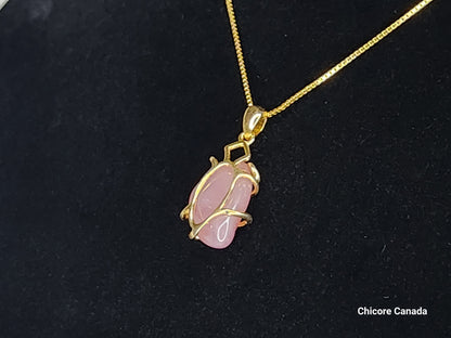 Pendentif délicat en argent sterling 925 avec quartz rose et collier réglable