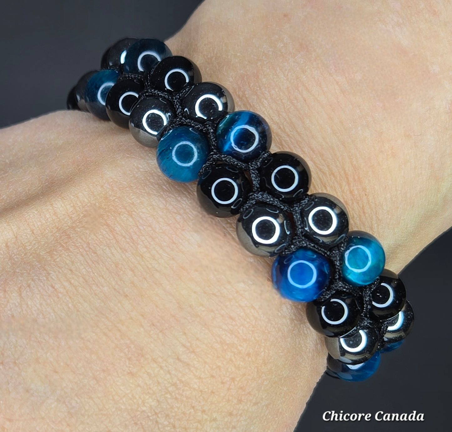 Blue Tiger’s Eye, Obsidian & Hematite Energy Shield - Triple Protection Bracelet